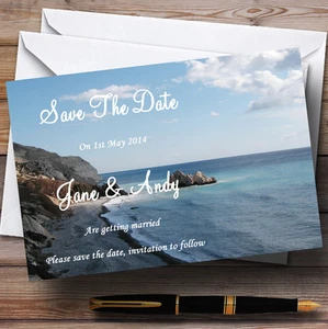 View Of A Cyprus Beach Abroad Personalised Wedding Save The Date Cards - Picture 1 of 1