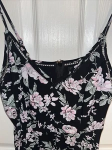 Lulus Black and Pink Floral V Neck Strap Midi Dress, Size M Flare Swing Hemline - Picture 1 of 6
