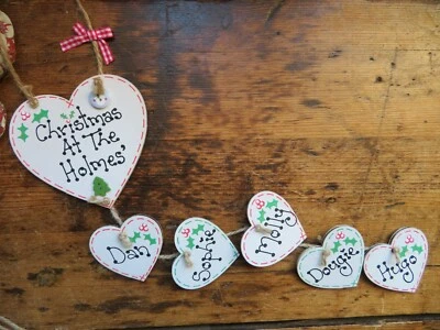 Personalised  Christmas At The Family Name Plaque Heart Gift Present Sign Xmas - Image 1 of 4