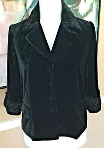 "TAHARI"A NEUE ATEMBERAUBENDE ELEGANTE SCHWARZ BESTICKT SAMTEN ABEND VOLLE JACKE 4/SM - Bild 1 von 10