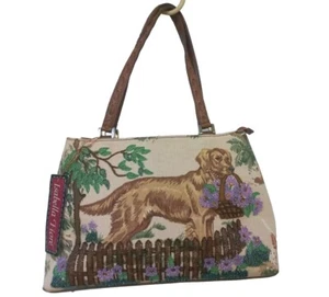 ISABELLA FIORE Golden Retriever Setters Beaded Sequined Canvas Shoulder Bag NWD - Picture 1 of 14