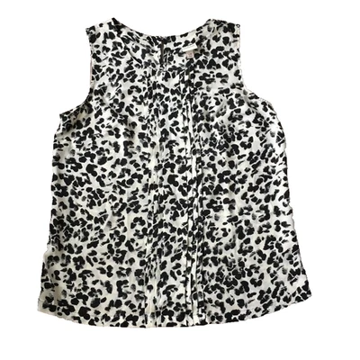 Top Merona Estampado Animal Mujer L Plisado Sin Mangas Concha Camiseta sin Mangas Oficina Trabajo Negro Foto 1 de 4