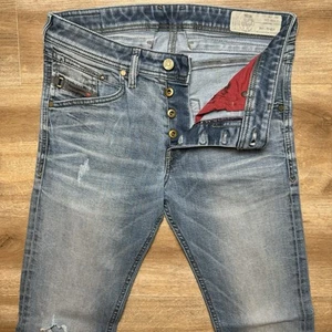 Diesel Jeans Men 28x32 Blue Belther Slim Taper Leg Stretch Distress Italy 084IK - Picture 1 of 13