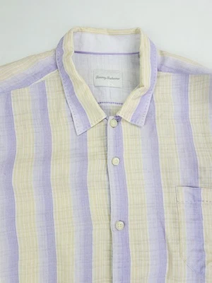 Tommy Bahama Sz 2XL Men Purple Yellow White Stripe Linen Short Sleeve Logo Shirt - Image 1 of 4