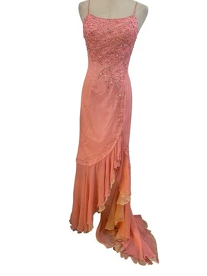 Vtg 90s Silk Pink Beaded Gown Dress Sz 6 Fairy Whimsy Prom  - Image 1 of 4