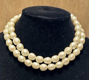 VTG Multistrand Faux Pearl Large Beaded Necklace Gold Tone Wedding Formal - Picture 1 of 7