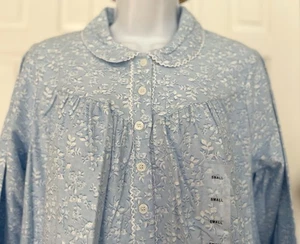 NWT Sleep Tight - Women's Small- Long Flannel Granny Nightgown - Cotton- Blue - Picture 1 of 11