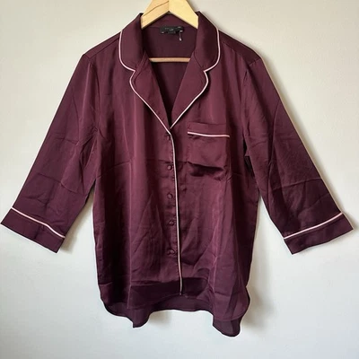 Camisa para dormir Ann Taylor Pijama Top Talla M Borgoña Vino Rosa Satén Bolsillo Nueva sin etiquetas Nueva Foto 1 de 4