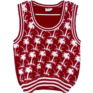 VTG 70s 80s Red White Palm Tree Knit Sweater Vest L Starlight Trading Acrylic - Picture 1 of 7