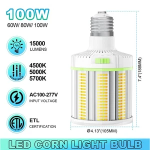 LED Corn Bulb UL 100W/80W/60W Commercial Area Lighting Fixture 4500K/5000K/5700K - Picture 1 of 15