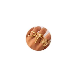 3-12PCS Gold Chunky Rings For Women 14K Gold Plated Stacking Ring Set Open Do... - Picture 1 of 7