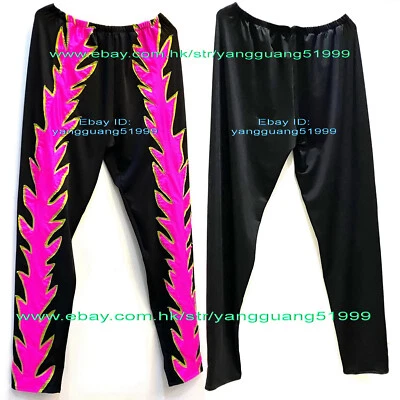 Black/Hot Pink Spandex Men Tights/Pants Unisex Wrestling Pants Trousers F1099 - Image 1 of 2