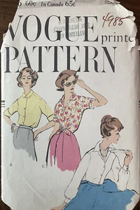 50s Vintage Vogue Sewing Pattern #9485 Relaxed Shirt Blouse Tie Waist COMPLETE - Picture 1 of 5