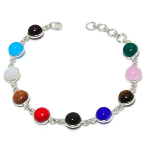 Multi Color Gemstone Handmade 925 Sterling Silver Jewelry Bracelet Sz 7-8" - Picture 1 of 1