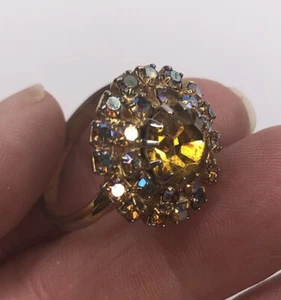 Funkelnder Strass Ring Starburst Sunburst rund mehrere Edelsteine verstellbar Kostüm - Bild 1 von 5