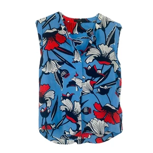 J. Crew Größe 2 blau ärmellos Seide Popover Shirt in Deko Blumen Bluse Top - Bild 1 von 8
