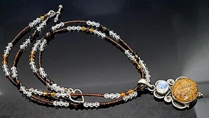 ¡ÚNICO EN SU CLASE!! COLLAR DE PLATA 925 CON CUENTAS MULTICOLORES PIEDRA LUNAR GENUINA 18"" - Imagen 1 de 5