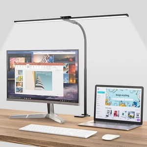 LED Schreibtischlampe Doppelkopf Tischlampe Dimmbar Leselampe Büroleuchte Lampe - Bild 1 von 12