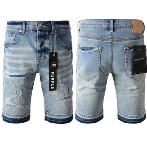 HOT New Purple Brand Men's Ripped Pants Splash-ink Skinny Jeans Shorts ! - Picture 1 of 15