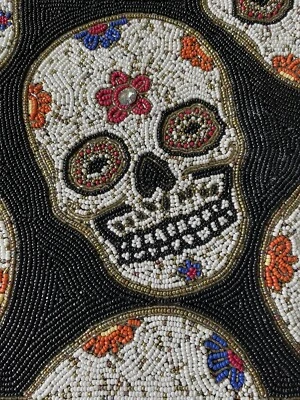 NICOLE MILLER Halloween Sugar Skulls Day Of The Dead Beaded Table Runner New! - Image 1 of 4
