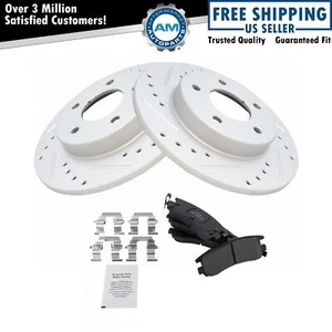 Rear Posi Ceramic Brake Pad & Performance Drilled Slotted Rotor Kit - Picture 1 of 4