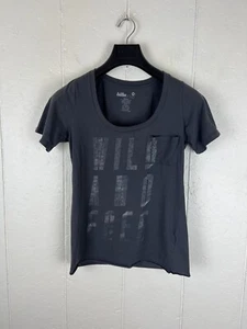 Billabong Shirt Women's Medium Gray Graphic Scoop Neck Single Pocket Stretch - Picture 1 of 16