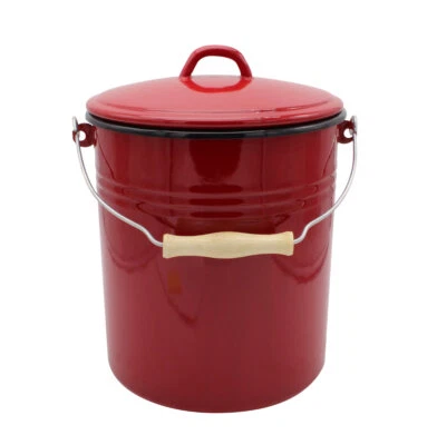 Mülleimer rot mit Deckel, 10 Liter, emailliert / Karl Krüger - Bild 1 von 3