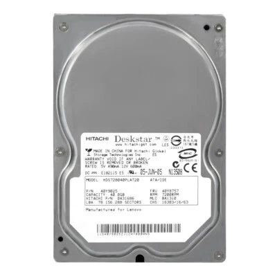 HITACHI DeskStar 7K80 40GB 7.2K 2MB ATA 3.5'' HDS728040PLAT20 - Image 1 of 3