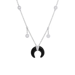 Collar De Media Luna De Diamante De Ónix De Oro Blanco De 14K Natural 2.22 TCW - Imagen 1 de 2