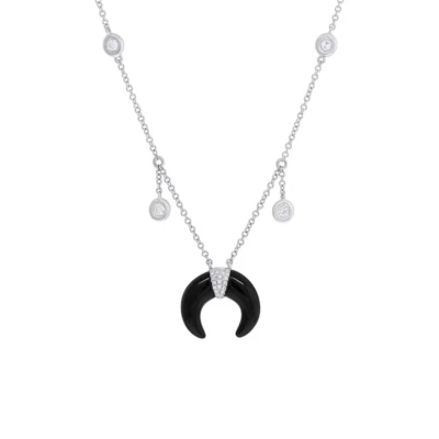 Collar De Media Luna De Diamante De Ónix De Oro Blanco De 14K Natural 2.22 TCW - Imagen 1 de 2