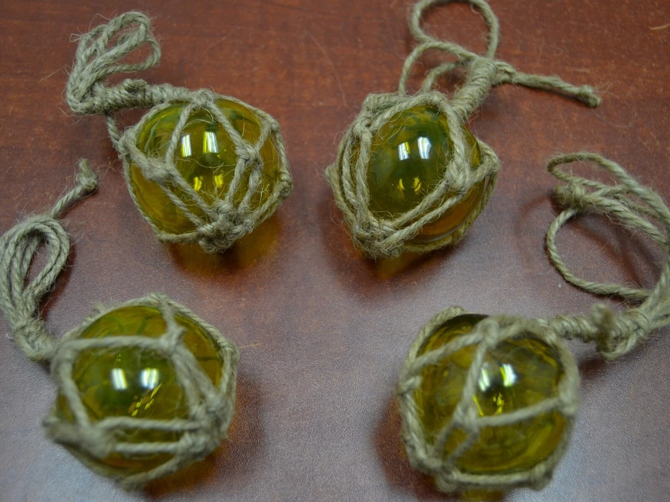 4 件装复制黄色玻璃浮球带钓鱼网 2 号 #F-369 — 第 1/1 张图片