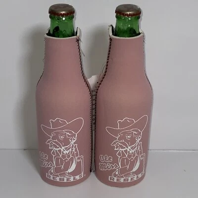Ole Miss Rebels Colonel Reb NCAA розовая ретро бутылка на молнии Koozie набор из 2  - Изображение 1 из 2