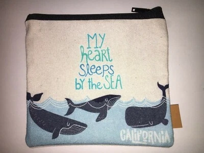 全新 化妆包 拉链袋 "MY HEART SLEEPS BY THE SEA" Ca 全新无标签 — 第 1/3 张图片