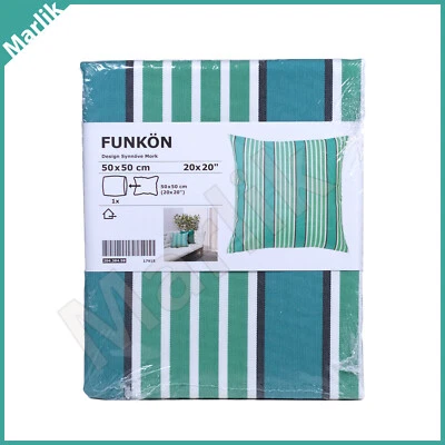 IKEA FUNKON Cushion Pillow Cover In/Outdoor Water Repellent 20x20 Green Stripes - Image 1 of 2