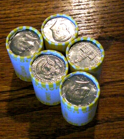 5 Mint Rolls, OBW Kennedy Half Dollar, 100 coins total from 2018 Loomis bank box Cover