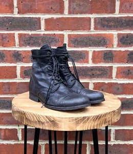All Saints Mens Cropped Leather Military Boots UK7 US8 EU41 Black Side Zip - Picture 1 of 11