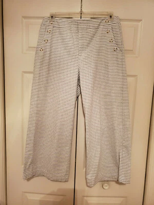 Pantalones de pierna ancha Merona para mujer 14 100 % algodón náuticos grises y blancos a rayas (NUEVOS SIN ETIQUETAS) Foto 1 de 4