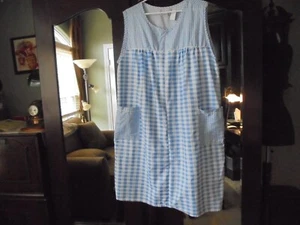 ~TOTI FASHION~ Blue Check Seersucker,  Sleeveless Robe, Duster, House Dress, 1X. - Picture 1 of 2