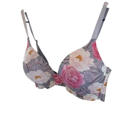 Catherine Malandrino Floral Print Pink Roses Wireless T-shirt Bra Feminine 34C - Image 1 of 4
