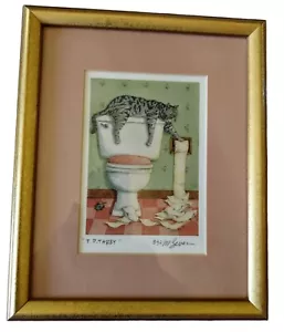Cat Art 1995 "T. P. Tabby" by M. Severn Signed /Framed 9" x 11" Gray Tabby Cat - Picture 1 of 6