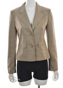 Ann Taylor LOFT Womens Jacket Size 4 Beige Taupe Plaid Blazer Long Sleeve Wool - Picture 1 of 4