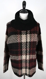 Joseph A Red Black White Plaid Cowl Neck Turtleneck Knit Sweater Size Medium - Picture 1 of 5