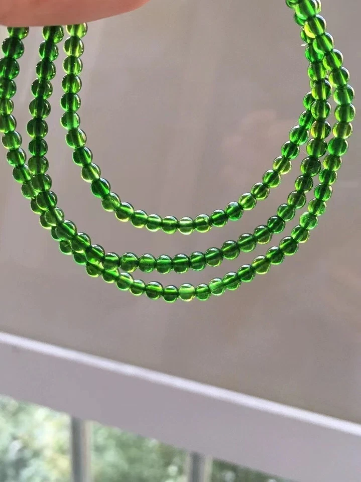 Genuine Natural Green Diopside Gemstone Round Beads Bracelet 3.5mm 3P - Image 1 of 4