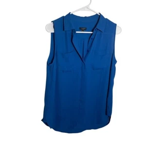Blusa Talbots Para Mujer Pequeña Mediana Azul Cuello en V Cuello Bolsillo Camisa Camiseta sin Mangas - Imagen 1 de 10