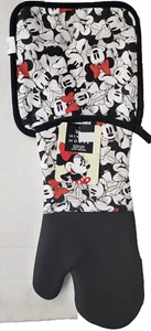 2pc NEOPRENE SET:  1 OVEN MITT & POT HOLDER, DISNEY, MINNIE MOUSSE FACES, BB - Picture 1 of 12