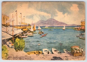 AK Neapel Santa Lucia Hafen Boote Italien 1947 Briefmarken - Bild 1 von 3