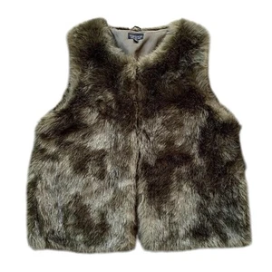 Topshop Faux Fur Cropped Sleeveless Boxy Vest Jacket Brown Tan Size UK 14 US 10 - Picture 1 of 6