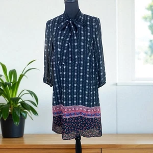 Lily Rose Black & Red Floral 3/4 Sleeve Sheer Overlay Lined Babydoll Dress Large - Picture 1 of 11