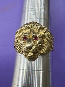 Nice 14k Yellow Gold Vintage Lion Head ring with ruby eyes sz9.5 6.91 grams - Picture 1 of 5