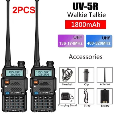 2x Baofeng UV-5R II Dual-band Walkie Talkies UHF VHF FM Two Way Radio Interphone
